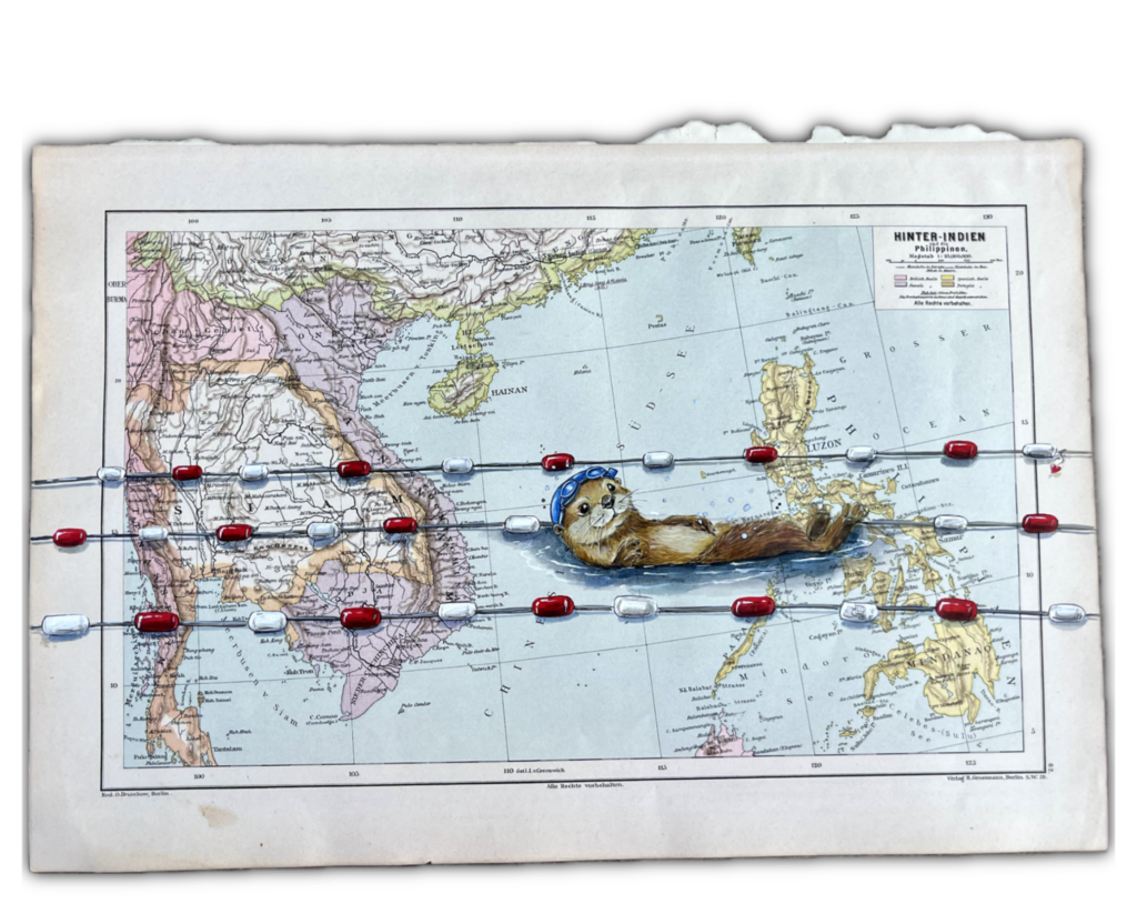 Gemalter Otter auf einer alten Landkarte von Südostasien