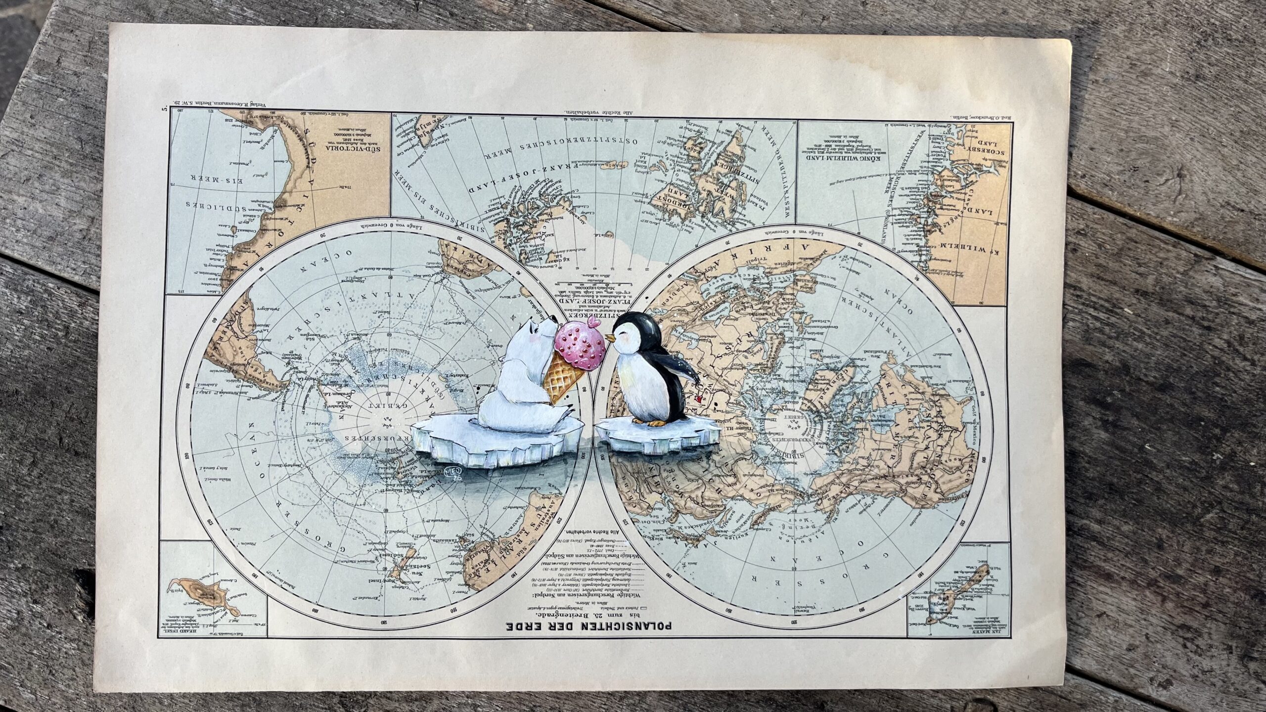 Falsch gepolt – Eisbär & Pinguin auf alter Weltkarte – Bild 2